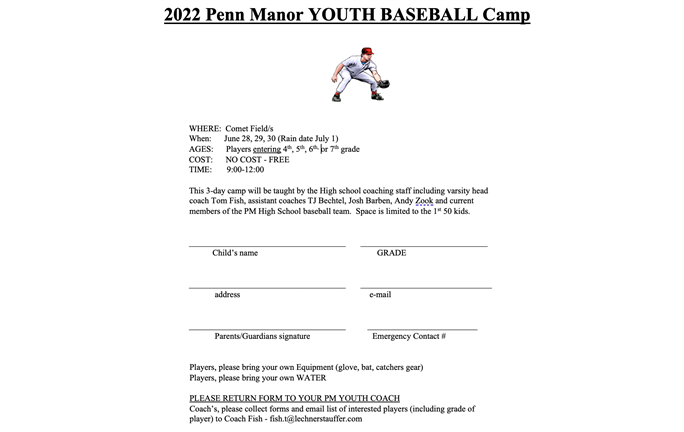 Penn Manor Youth Baseball Summer Camp